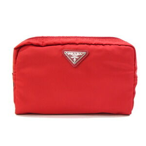 Prada pouch red nylon cosmetics makeup logo